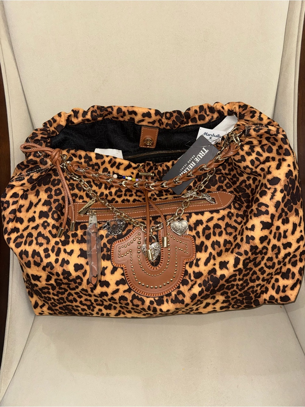 True Religion Leopard Print Drawstring Tote - Brown